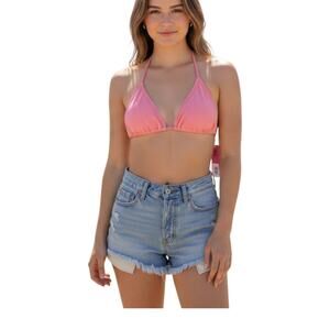 NWT Ninety-Nine Ribbed Bikini Top ONLY XL Pink Triangle Textured Spaghetti Strap